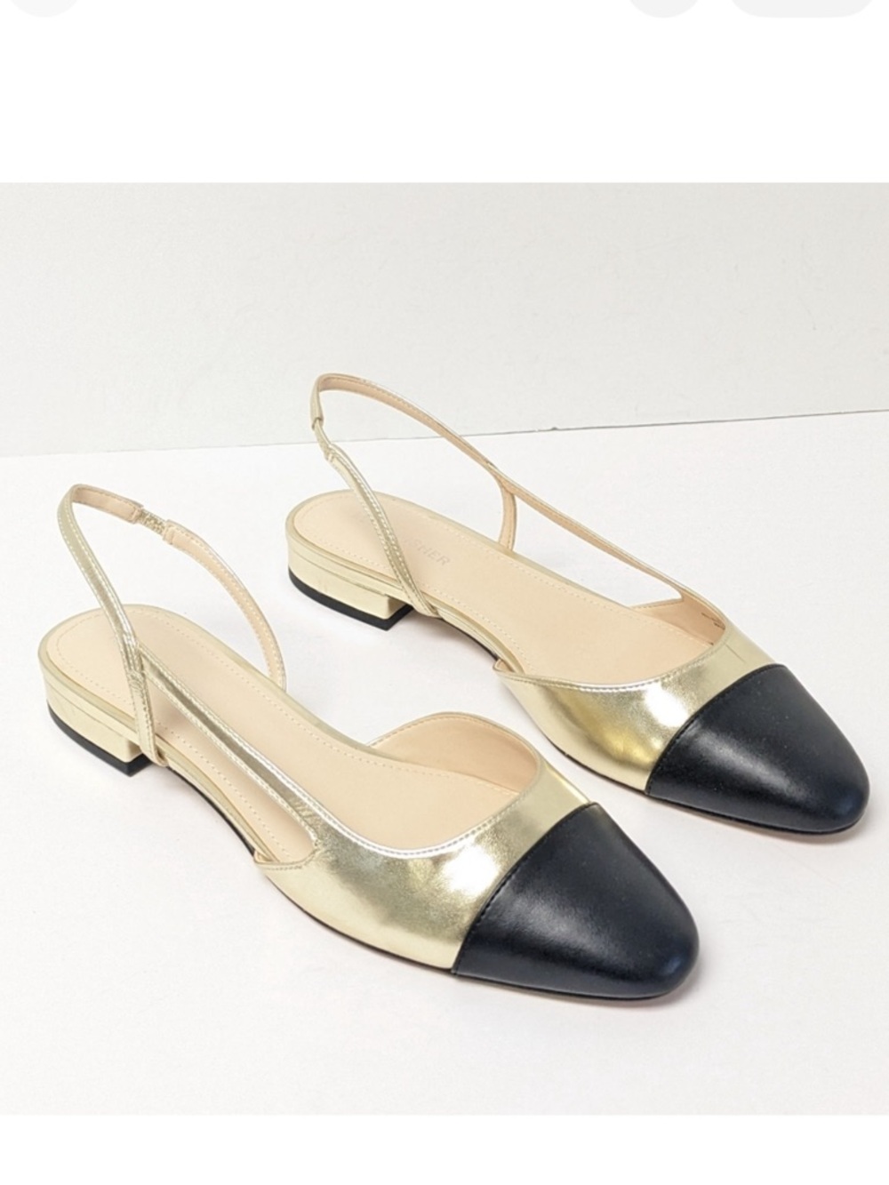 Marc Fisher Gold and Black Dela Slingback Flats
